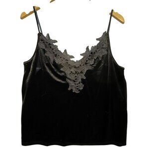 Listicle Women's Holiday Velvet Cami Top Stretch Size L Black Flower Sleeveless